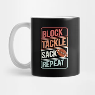 Block Tackle Sack Repeat retro Football Defensive Lineman Mug